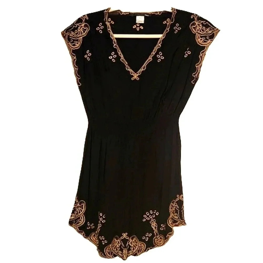NWOT Ellison black and gold v neck romper Size Small